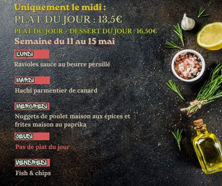 Plats du jour de la semaine le midi du mardi 21 au vendredi 24 mars 34