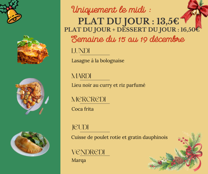 Plats du jour de la semaine le midi du mardi 21 au vendredi 24 mars 11