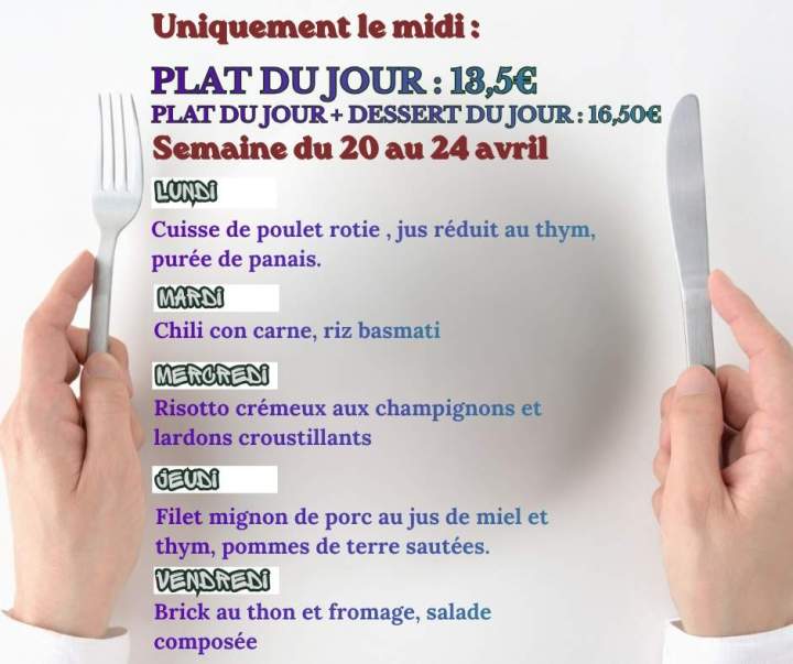 Plats du jour de la semaine le midi du mardi 21 au vendredi 24 mars 30