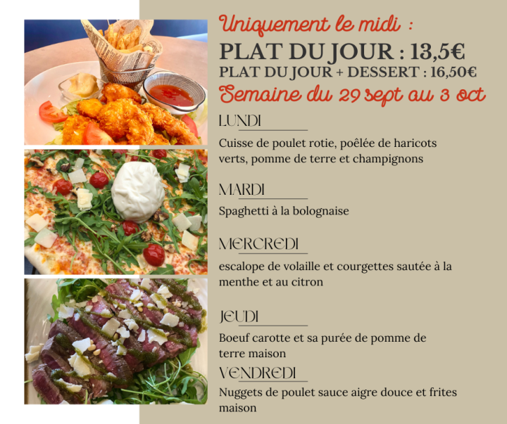Plats du jour de la semaine le midi du mardi 21 au vendredi 24 mars 4