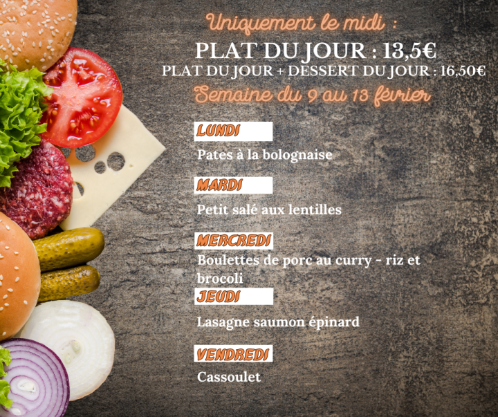 Plats du jour de la semaine le midi du mardi 21 au vendredi 24 mars 17